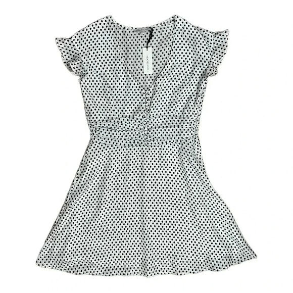 HEARTLOOM Black/White Polka Dot Dress sz S Fit & Flare V-neck Lined Short - Picture 2 of 10